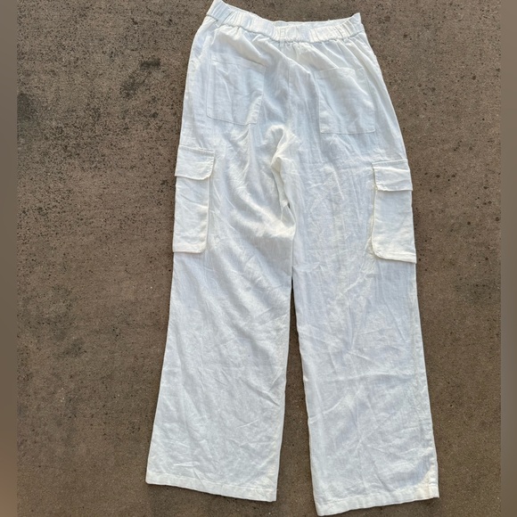 HG - Off White Cargo Linen Pants Size M Wide‎ Leg - Picture 1 of 11